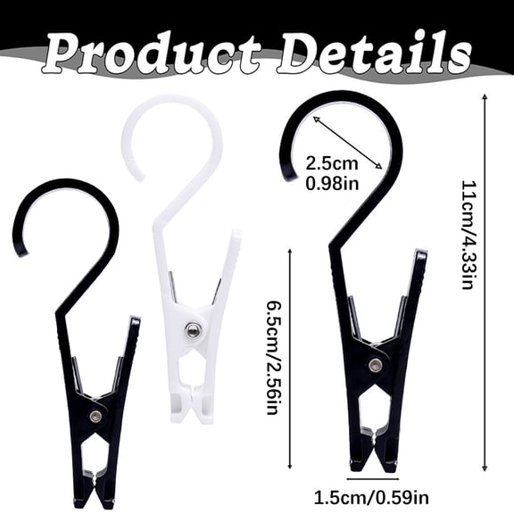 4 Pcs Laundry Hooks, Plastic Clothes Pins, Super Strong Hanger Clips, Closet Organizer Clamps Hooks for Clothing Store, Home, Office & Workshop, White