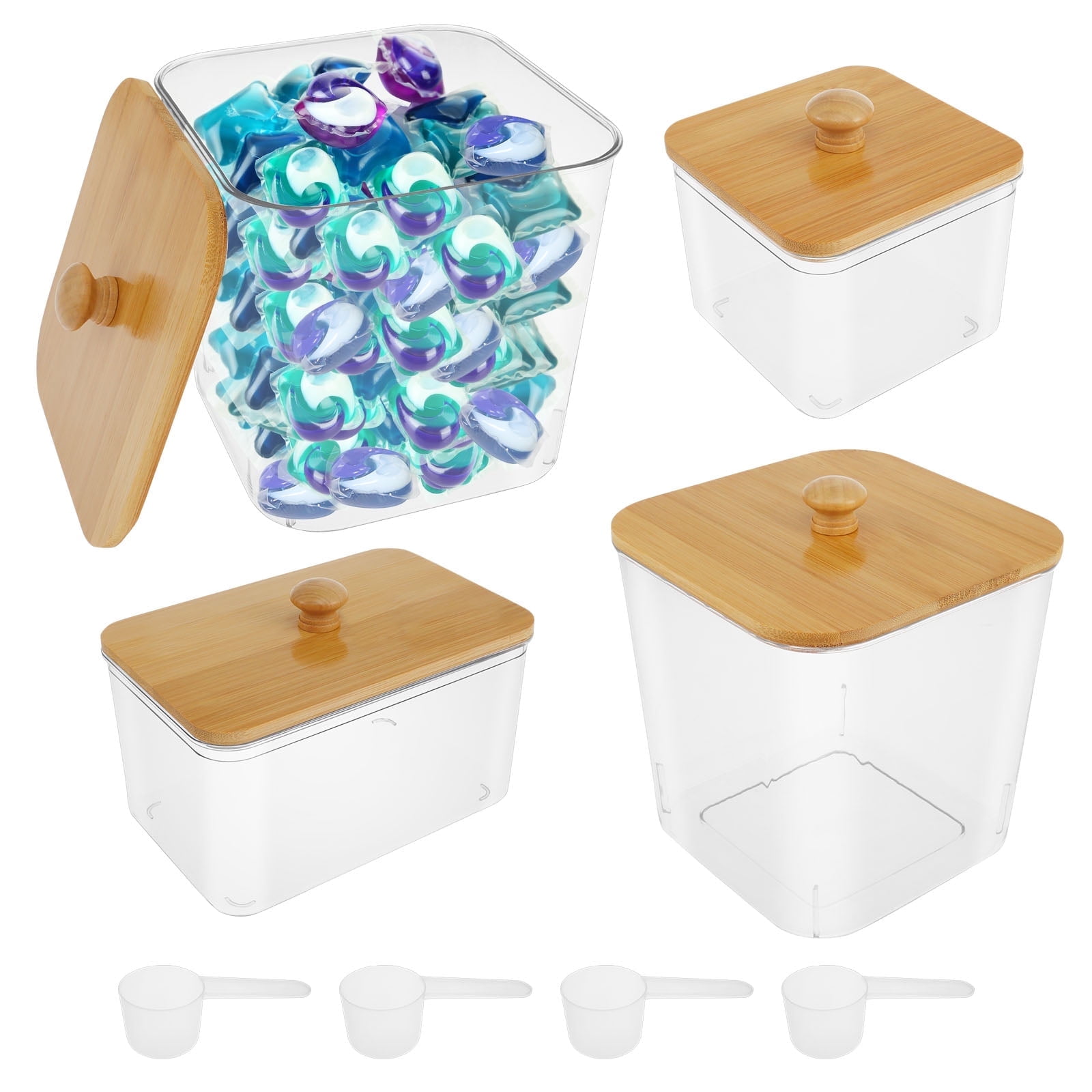 4 Pcs Laundry Powder Container with Lid Clear Dryer Sheet Holder Large Opening Reusable Organization Containers for Scent Booster