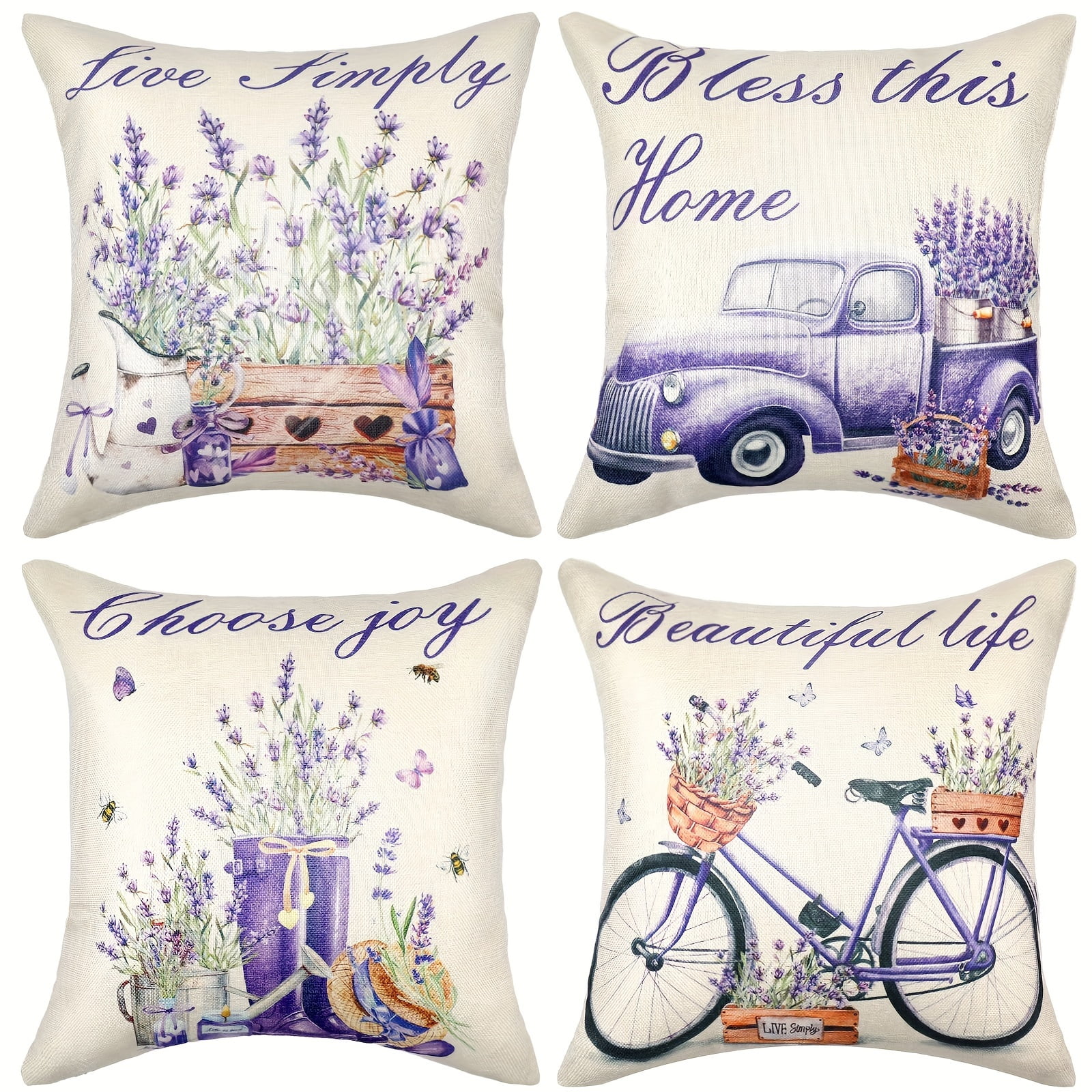 4 Pcs Lavender Throw Pillow Covers 18 X 18 Inch Purple Flower Throw