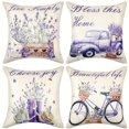4 Pcs Lavender Throw Pillow Covers 18 X 18 Inch Purple Flower Throw