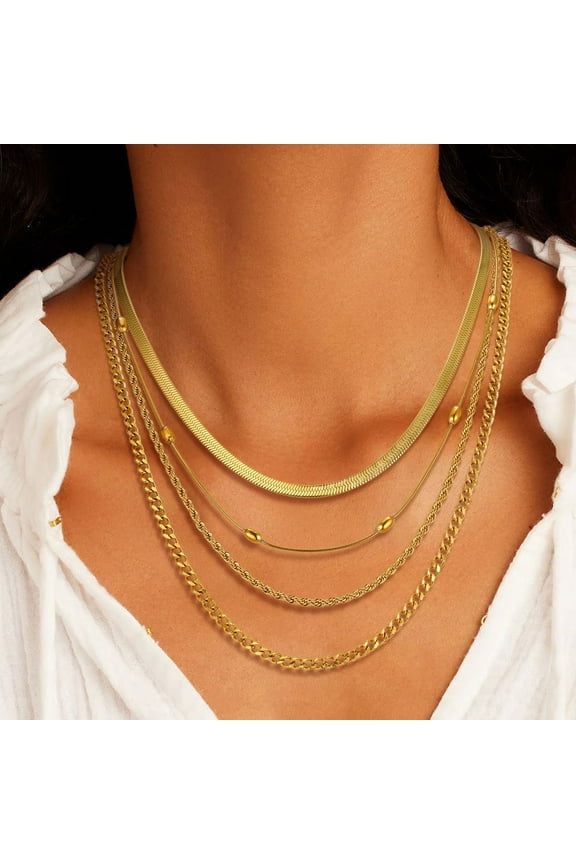 4 Pcs Layered Necklace Set for Women, Non Tarnish Stainless Steel Womens Simple Chain Necklace Jewelry Gift for Girlfriend, Wife, Mother