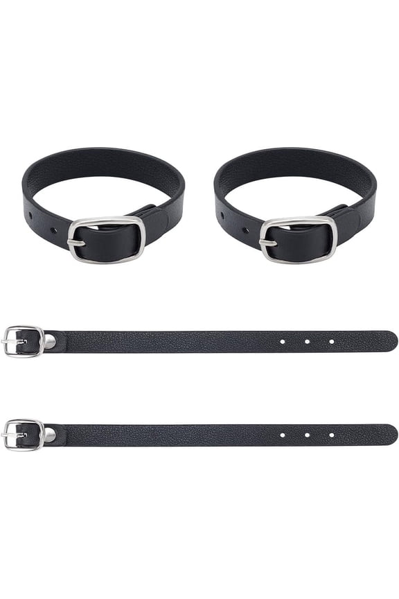 4 Pcs Leather Luggage Straps 7.5 Inch Short Black Kilt Extender Buckle Straps Mini Suitcase Belts