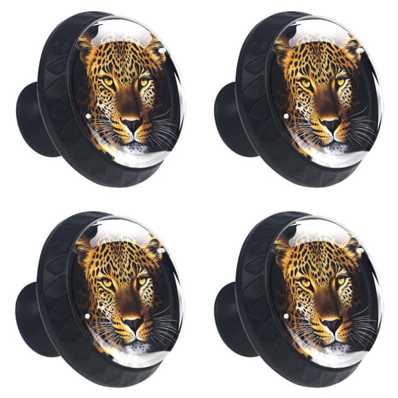 4 Pcs Leopard Animal Print Cabinet Knobs 30mm Round Crystal Glass Drawer Handles Pulls with Screws for Kitchen Cupboard Wardrobe Closet Dresser, Home&Office
