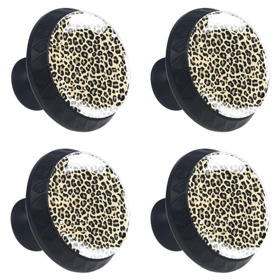 4 Pcs Leopard Background Knobs for Kitchen Cabinet Cupboard Dresser Bookcase Drawer Pulls Handles Round Home Decor