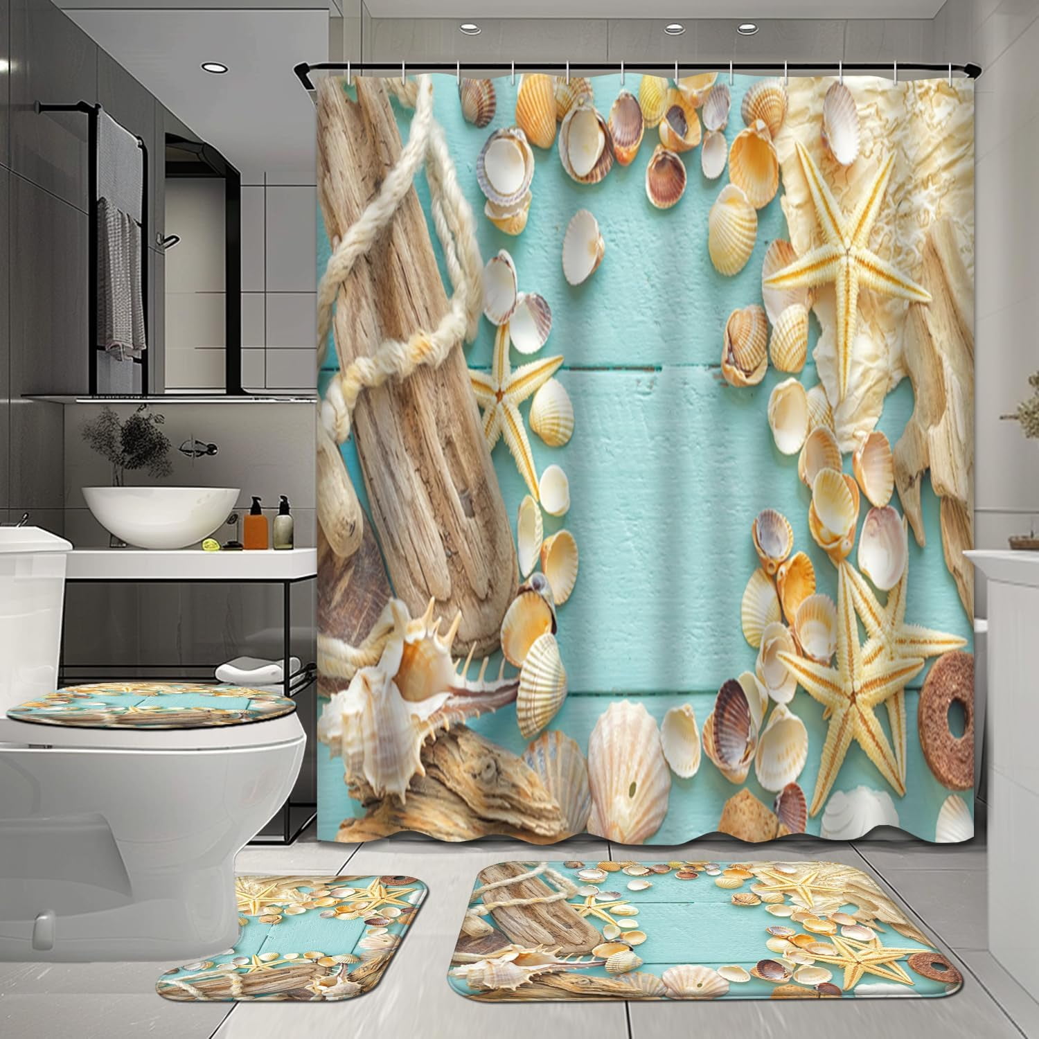 4 Pcs Leopard Bathroom Shower Curtain Sets with Rugs, Black Gray ...