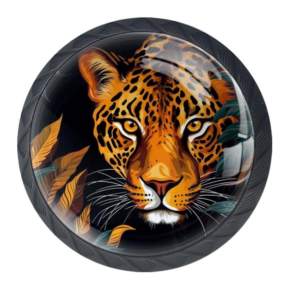 4 Pcs Leopard Knobs for Kitchen Cabinet Cupboard Dresser Bookcase Drawer Pulls Handles Round Home Decor