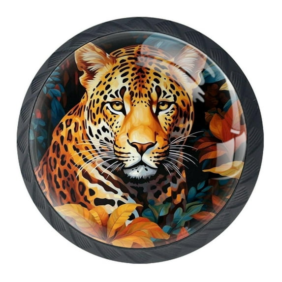 4 Pcs Leopard Knobs for Kitchen Cabinet Cupboard Dresser Bookcase Drawer Pulls Handles Round Home Decor