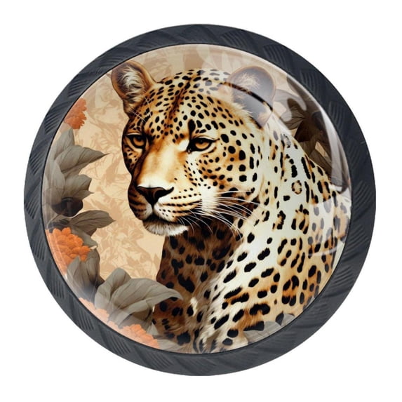 4 Pcs Leopard Knobs for Kitchen Cabinet Cupboard Dresser Bookcase Drawer Pulls Handles Round Home Decor