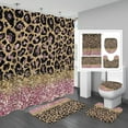 4 Pcs Leopard Print Shower Curtain Set with NonSlip Rugs, Toilet Lid