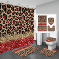 4 Pcs Leopard Print Shower Curtain Set with NonSlip Rugs, Toilet Lid