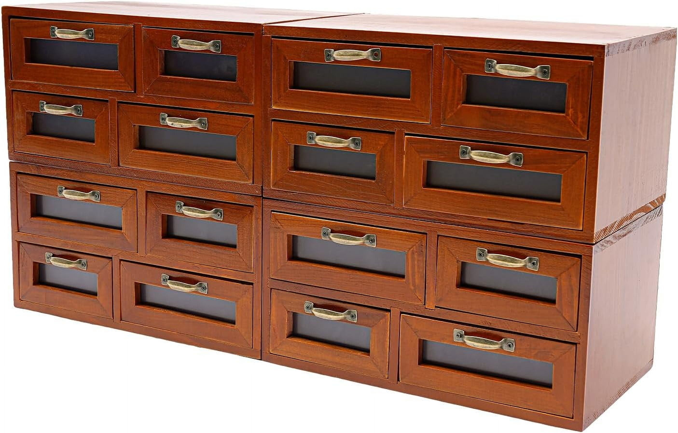 4 Pcs Library Card Catalog with 4 Drawers Vintage Wooden