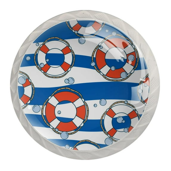 4 Pcs Lifebuoy Water Blue Knobs for Kitchen Cabinet Cupboard Dresser Bookcase Drawer Pulls Handles Round Home Decor