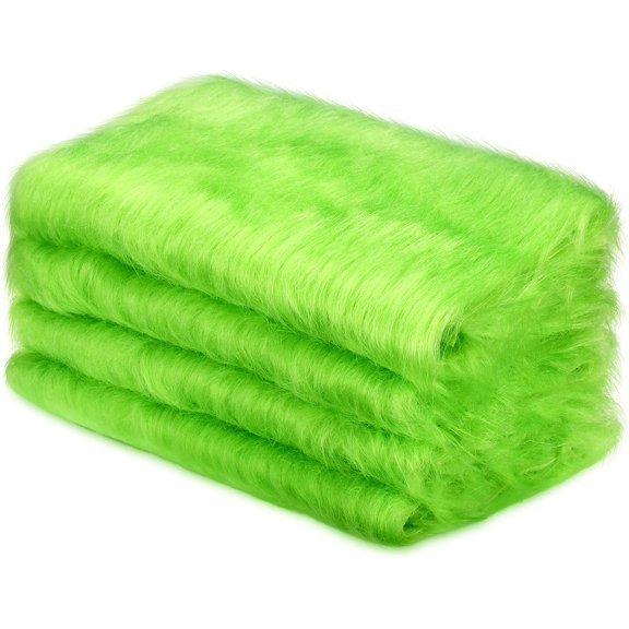 4 Pcs Lime Green Faux Fur 10 x 20 Inch Christmas Faux Fur Fabric Squares Fluffy Halloween Fabric Patches Winter Soft Plush for DIY Craft, Gnomes, Cosplay Costume, Decoration