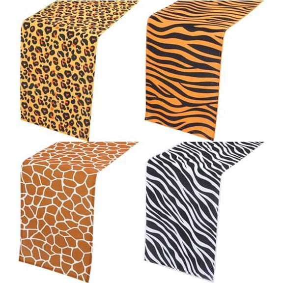 4 Pcs Linen Animal Safari Print Table Runner Jungle Animal Theme Tablecloth Tiger Zebra Giraffe Print Table Cover for Birthday Parties, Animal Theme Party (13 x 72 in)$$Electronics Accessories