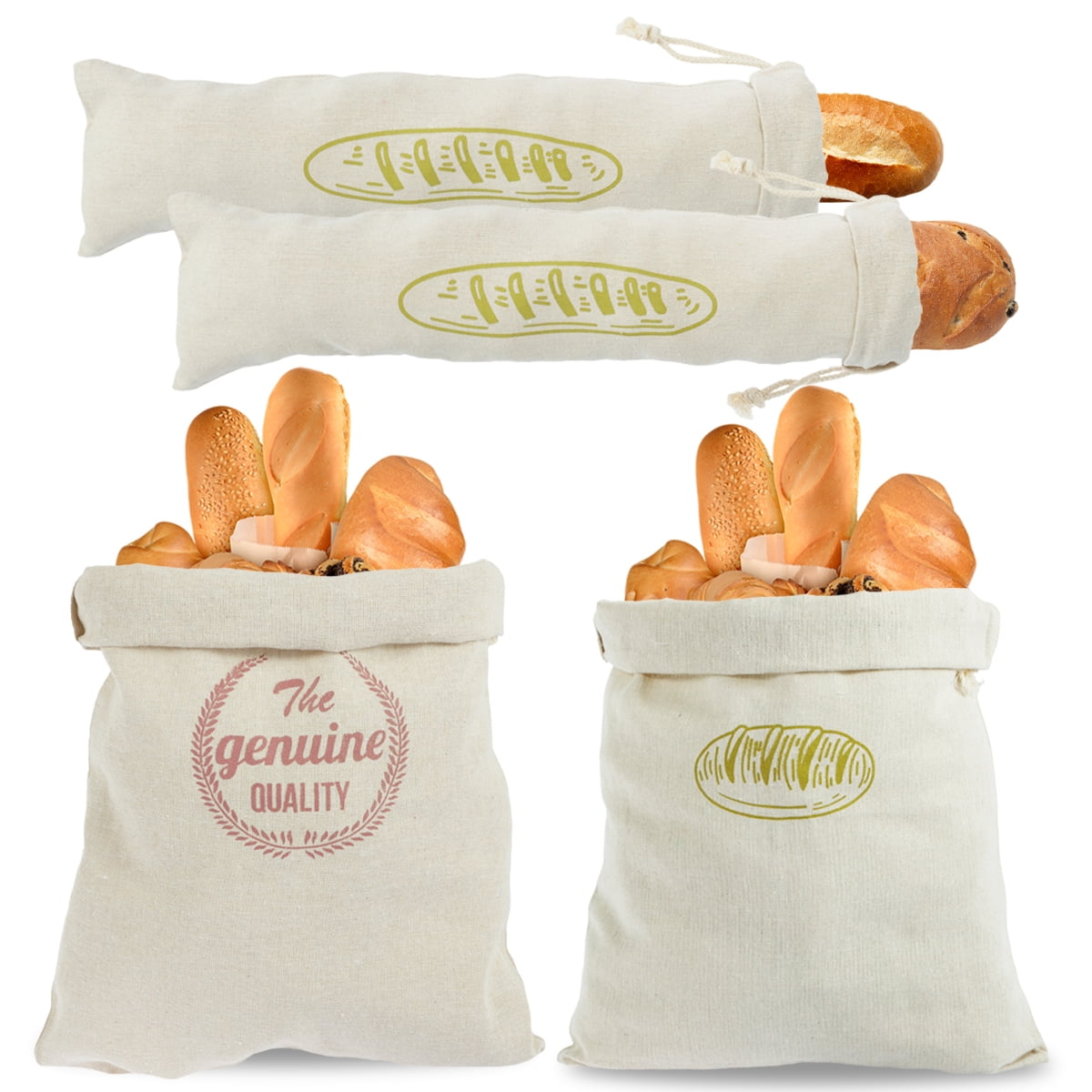 4 Pcs Linen Bread Bags Rustic Drawstring Bread Storage Bags Reusable Loaf Bags Washable Pastries Bags Durable Food Storage Bag Wedding Gift for
