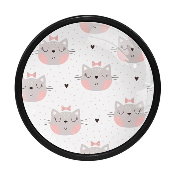 4 Pcs Little Cat Knobs for Kitchen Cabinet Cupboard Dresser Bookcase Drawer Pulls Handles Round Home Decor
