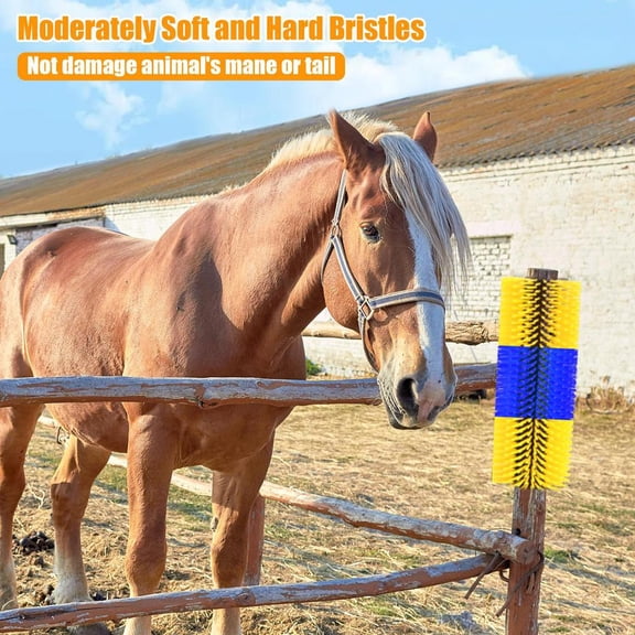 4 Pcs Livestock Scratching Brushes, Upgraded Anti-Itch Relief for Cow, Horse, Goat - Screws Included for Easy Setup (Yellow)