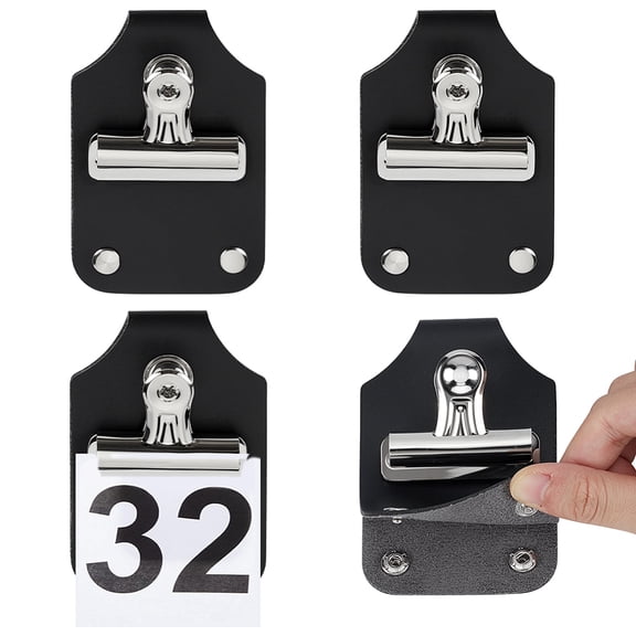 4 Pcs Livestock Show Number Holder Show Number Clip Holder Leather Clip for Number Plate Support 2.6 x 4 x 0.9 inch Black