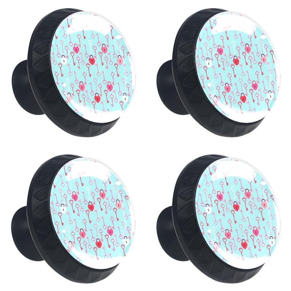 4 Pcs Lock and Key Knobs for Kitchen Cabinet Cupboard Dresser Bookcase Drawer Pulls Handles Round Home Decor