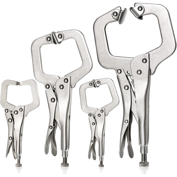 4 Pcs Locking C Clamp Set, Locking Pliers with Fixed and Swivel Pads, 6 Inch, 9 Inch, 11 Inch, Metal Tools Welding Clamps for Home Farm