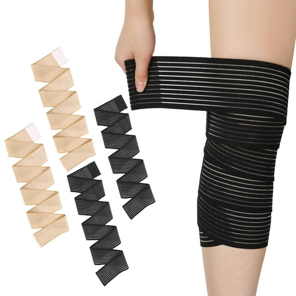 4 Pcs Long Elastic Knee Wraps Leg Brace, Compression Knee Wraps for Pain Relief, Leg Brace for Knee, Bandage Support Wraps for Legs Edema, Sports, Lifting, Stabilizing Ligaments, Joint Pain