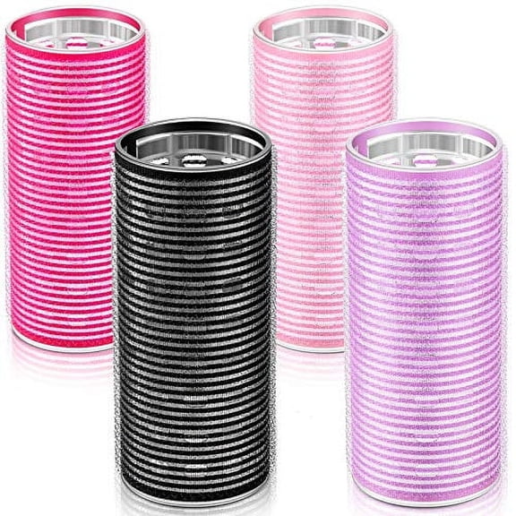 4 Pcs Long Hair Rollers for Bangs Curlers Self Grip Roller for Long and Medium Hair Women Hairstyle(4.7 x 2 Inch,Rose Red, Light Pink, Purple, Black)