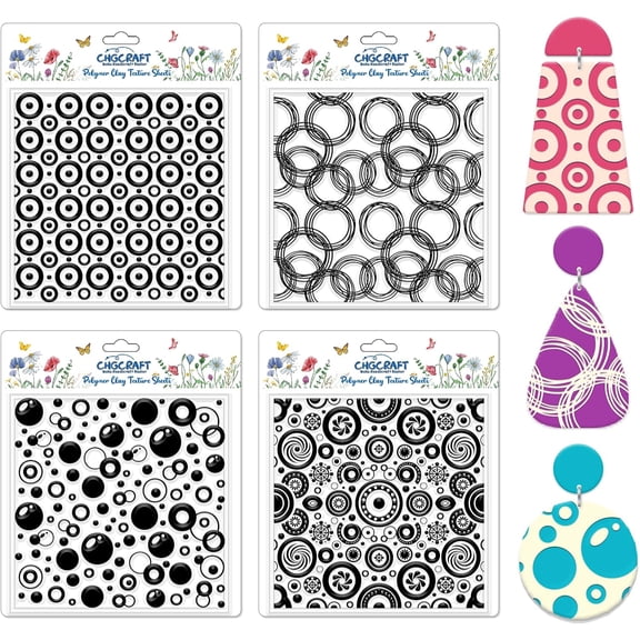 4 Pcs Looped Circles Polymer Clay Texture Sheets Artistic Dots Silicone Texture Stamp Circular Style Modeling Pattern Pad Sheets