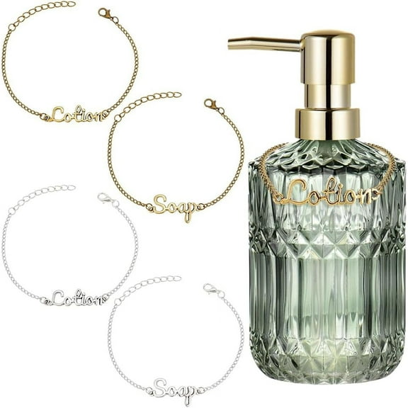 4 Pcs Lotion and Soap Dispenser Chain Labels Tags Silver & Golden Soap and Lotion Bottle Tags for Farmhouse Rustic Decor Bathroom Kitchen