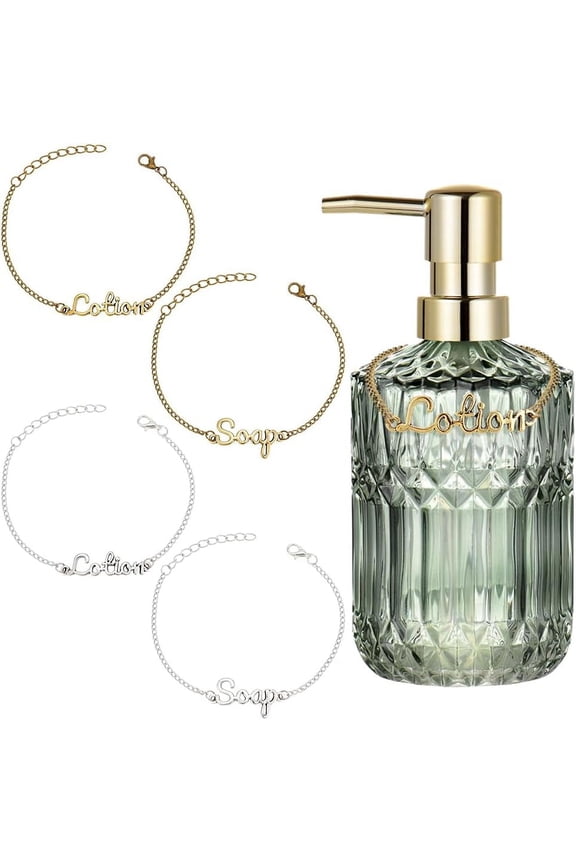 4 Pcs Lotion and Soap Dispenser Chain Labels Tags Silver & Golden Soap and Lotion Bottle Tags for Farmhouse Rustic Decor Bathroom Kitchen