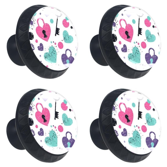 4 Pcs Love Lock and Key Knobs for Kitchen Cabinet Cupboard Dresser Bookcase Drawer Pulls Handles Round Home Decor