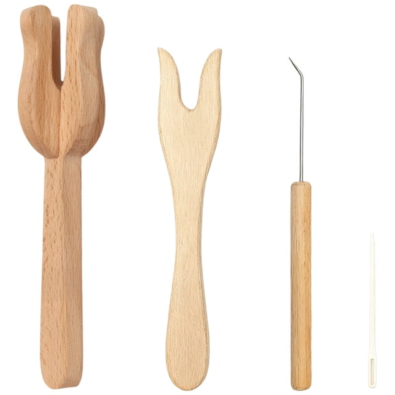 4 Pcs Lucet Knitting Fork Set, Including Double-Ended and Four-Pronged Forks, DIY Weaving Tool for Knitting Cords, Bracelets