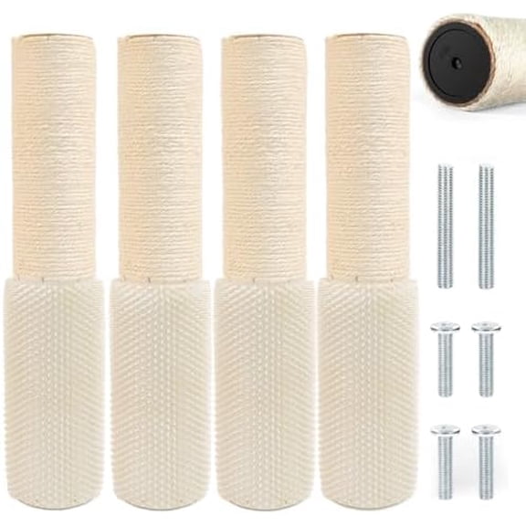 4 Pcs M8 Cat Scratching Post Replacement with Screws, 15.7×3.9-Inch Upgraded Natural Sisal and Soft-Spiked Cat Tree Replacement Parts, for Cat Tower Furniture