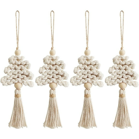 4 Pcs Macrame Christmas Tree Ornaments Handmade Woven Christmas Tree Hanging Ornaments Pendant Winter Christmas Decor