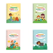4 Pcs Magic Grooved writing Practice Copybook colorful Groove Reusable Magical Handwriting Practice Workbooks Tracing Letters Numbers, Math Sight Words