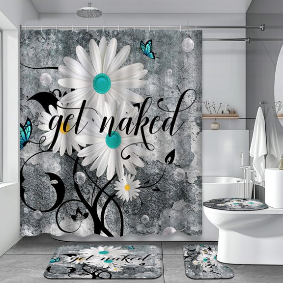 4 Pcs Magic Mushrooms Shower Curtain Sets with Rugs for Bathroom Decor, Bathroom Shower Curtain Sets, Bathroom Sets with Shower Curtain and Rugs