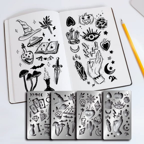 4 Pcs Magic Theme Metal Stencils Template Stainless Steel Drawing Painting Stencils for DIY