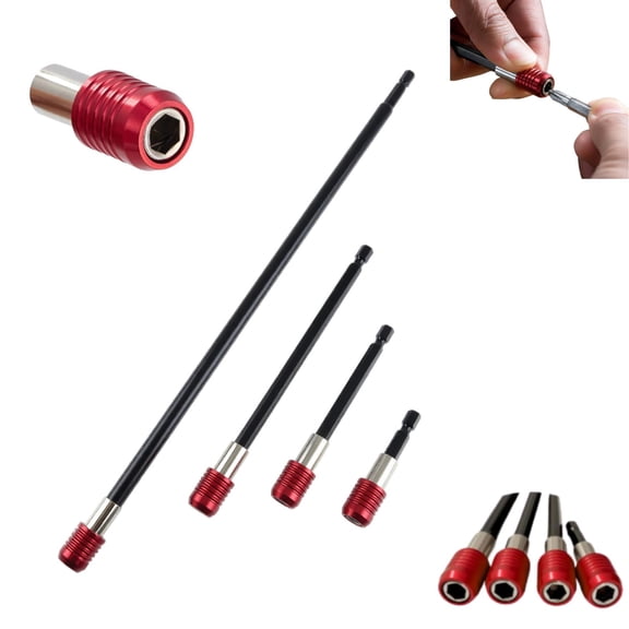 4 Pcs Magnetic Drill Bit Extension Set, 1/4" Hex Shank CR-V Steel Quick Release Bit Holder, 2/4/6/12 Inch Bit Extender for Impact Driver Screwdriver Drill Socket