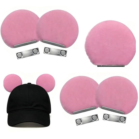 4 Pcs Magnetic Mouse Ears for Hats, 3.3" Magnetic Ears for Baseball Caps, Trucker Hats, Hoodies, Detachable Hat Accessories for Theme Parks,Christmas, Birthday Parties