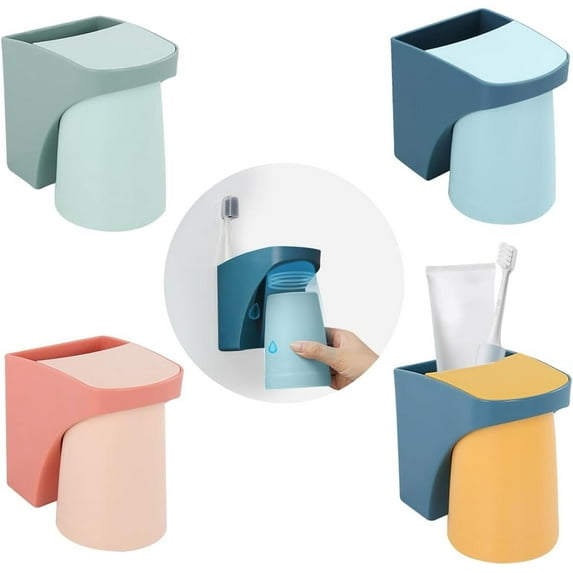 4 Pcs Magnetic Toothbrush Holder, Wall Mounted Toothbrush Cup Holder Without Drilling, Portable Electric Toothbrush, Toothbrush Cup Plastic for Family and Bathroom (Blue+Pink+Green+Orange)