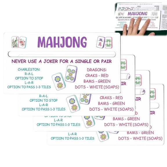 4 Pcs Mahjong Line Reader with Rules,Acrylic Mahjong Line Finder Mahjong Helper Card Set Mahjong Accessories Instructions for Beginners Women