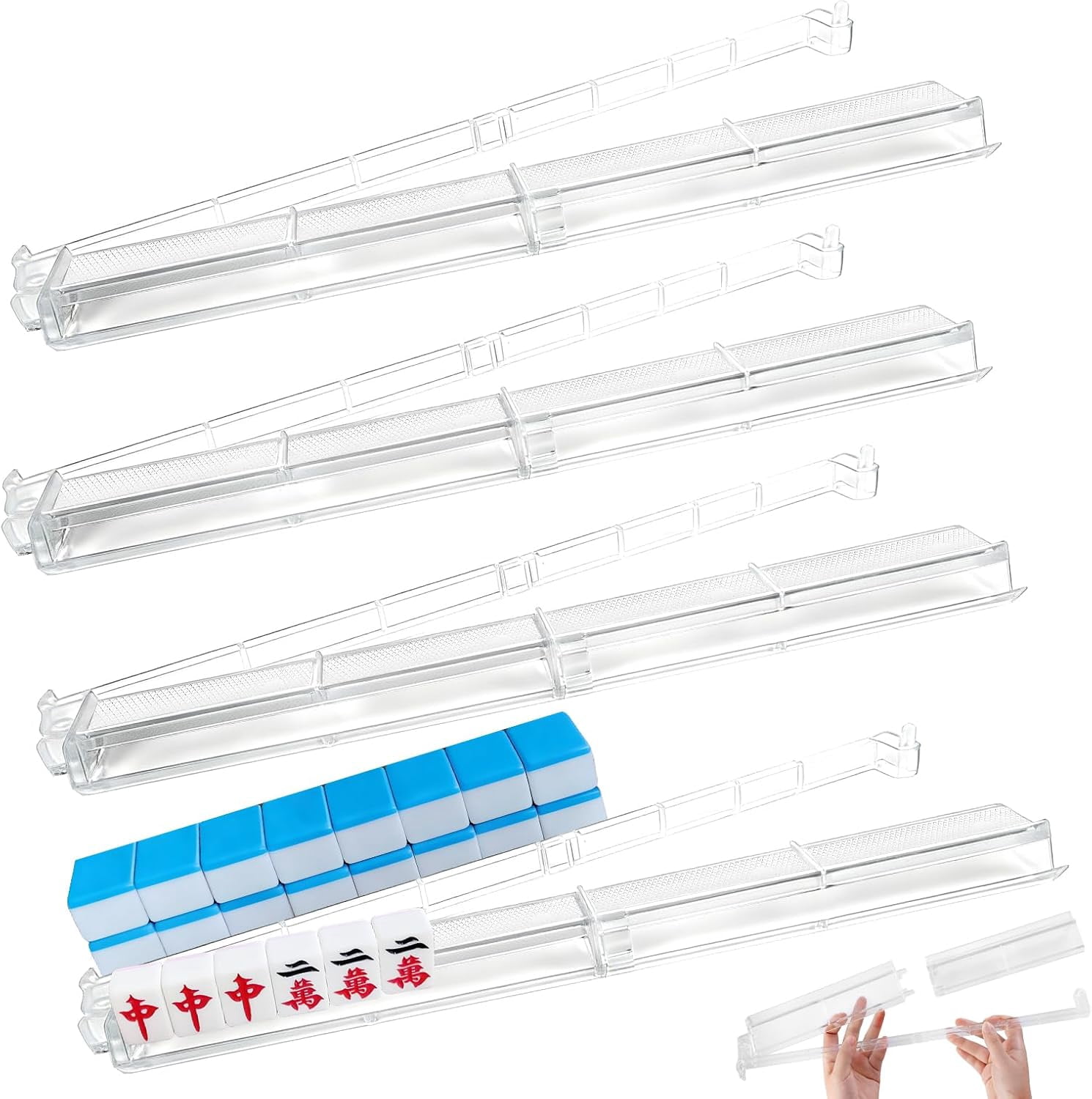 4 Pcs Mahjong Racks with Pushers, 2026 New Upgraded Detachable Clear Acrylic American Majiang Tile Racks, Modern American Mahjong Tile Racks with Built-in Pushers