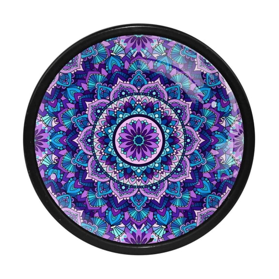 4 Pcs Mandala Purple Knobs for Kitchen Cabinet Cupboard Dresser Bookcase Drawer Pulls Handles Round Home Decor