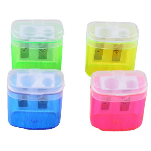 4Pcs Manual Classroom Pencil Sharpener, Double Hole with Lid, Plastic