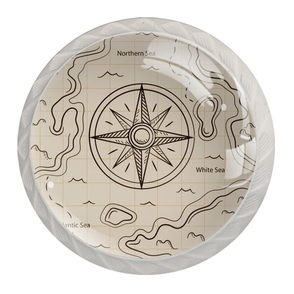 4 Pcs Map Compass Knobs for Kitchen Cabinet Cupboard Dresser Bookcase Drawer Pulls Handles Round Home Decor