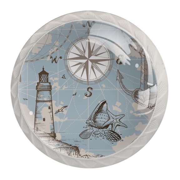 4 Pcs Map Compass Knobs for Kitchen Cabinet Cupboard Dresser Bookcase Drawer Pulls Handles Round Home Decor
