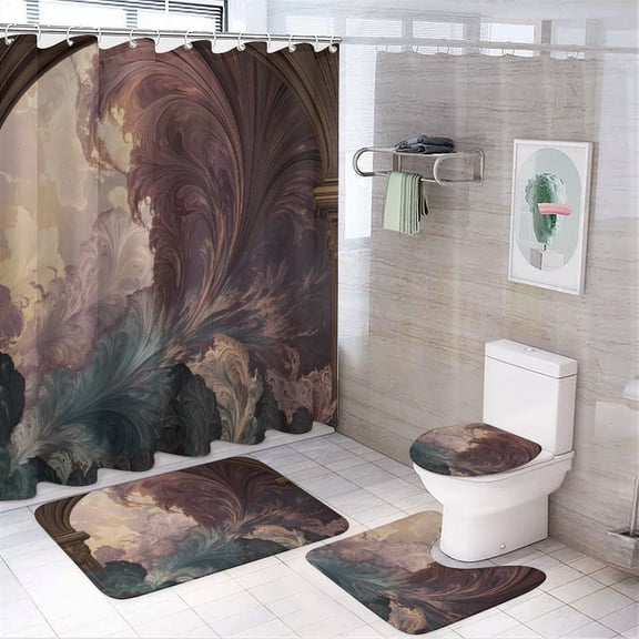 4 Pcs Marble Texture Shower Curtain Set with Non-Slip Rugs Bathroom Set Bathroom Carpet Bath Mat And Toilet Rugs