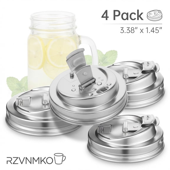4 Pcs Mason Jar Drinking Lids，Stainless Steel Wide Mouth Mason Jar Sip Lid Accessories,Anticracking Leak Proof Seal Flip Cap Cover Airtight Accessories for Drink