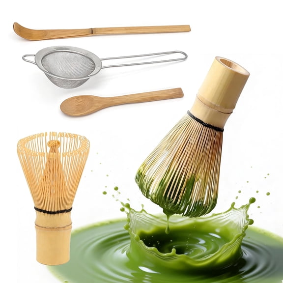 4 Pcs Matcha Whisk Set, Bamboo Matcha Whisk (Chasen), Chashaku Scoop, Spoon, Fine Mesh Sifter, Starter Matcha Kit for Beginners, Tea Ceremony Gifts