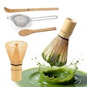4 Pcs Matcha Whisk Set, Bamboo Matcha Whisk (Chasen), Chashaku Scoop, Spoon, Fine Mesh Sifter, Starter Matcha Kit for Beginners, Tea Ceremony Gifts
