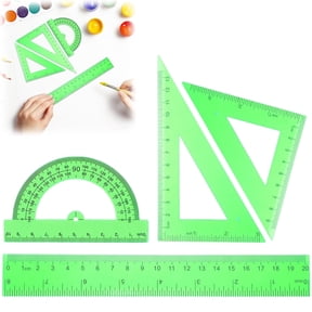 4‑Pcs Math Geometry Kit, 20cm Clear Plastic Measuring Tools, Set Square Protractor and Triangle Rulers for Classroom Math Drawing Practice